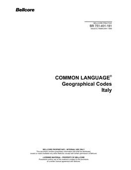 Common Language(R) Geographical Codes Italy