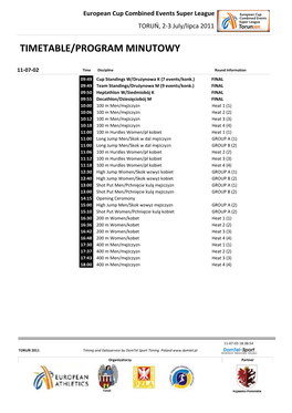 Timetable/Program Minutowy