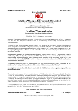Hutchison Whampoa International (09) Limited (Incorporated in the Cayman Islands with Limited Liability)