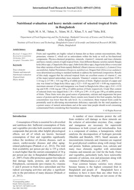 Nutritional Evaluation and Heavy Metals Content of Selected Tropical Fruits in Bangladesh 1Sajib, M