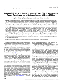 Double-Poling Physiology and Kinematics of Elite Cross-Country Skiers: Specialized Long-Distance Versus All-Round Skiers