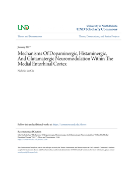 Mechanisms of Dopaminergic, Histaminergic, and Glutamatergic Neuromodulation Within the Medial Entorhinal Cortex Nicholas Ian Cilz