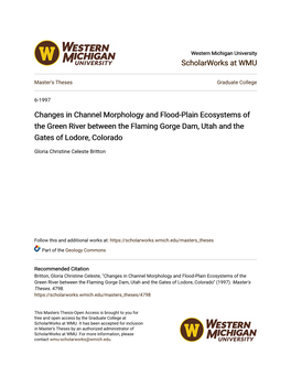 Changes in Channel Morphology and Flood-Plain Ecosystems of the Green River Between the Flaming Gorge Dam, Utah and the Gates of Lodore, Colorado