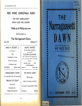 NARRAGANSETT DAWN I Published Monthly in the Interest of the Narrngansett Tribc of Indinns