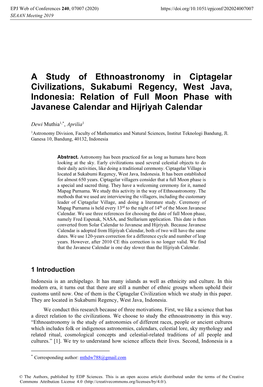 A Study of Ethnoastronomy in Ciptagelar Civilizations, Sukabumi Regency, West Java, Indonesia: Relation of Full Moon Phase With