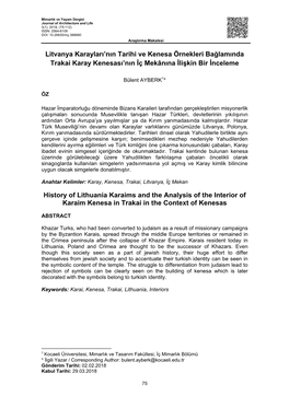 Litvanya Karayları'nın Tarihi Ve Kenesa Örnekleri Bağlamında Trakai Karay Kenesası'nın İç Mekânına İlişkin