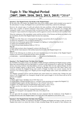 Topic 3: the Mughal Period [2007, 2009, 2010, 2012, 2013, 2015] *2016* 2007