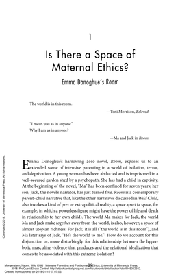 Is There a Space of Maternal Ethics? Emma Donoghue’S Room