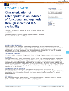 Characterization of Zofenoprilat As an Inducer of Functional Angiogenesis