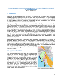 Cumulative Impact Assessment and Management of Renewable Energy Development in the Myitnge River Basin Terms of Reference