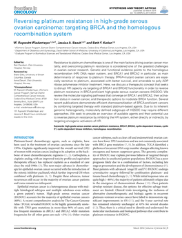 Reversing Platinum Resistance in High-Grade Serous Ovarian Carcinoma: Targeting BRCA and the Homologous Recombination System