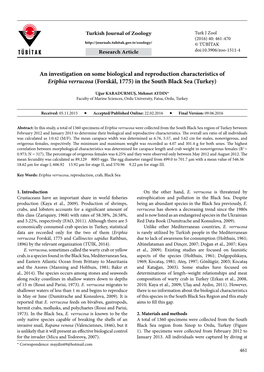 An Investigation on Some Biological and Reproduction Characteristics of Eriphia Verrucosa (Forskål, 1775) in the South Black Sea (Turkey)