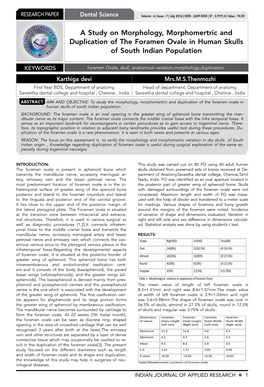 A Study on Morphology, Morphomertric and Duplication of the Foramen Ovale in Human Skulls of South Indian Population