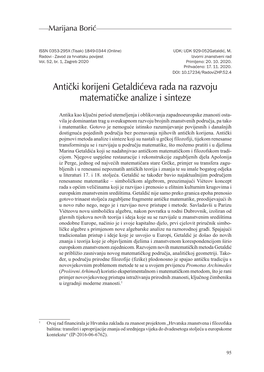 Antički Korijeni Getaldićeva Rada Na Razvoju Matematičke Analize I Sinteze