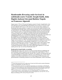 Rembrandts Bewening Onder Het Kruis in Achttiende-Eeuws Venetië: Joseph Smith, John Baptist Jackson Giovanni Battista Tiepolo En Francesco Algarotti