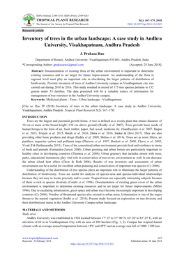 Inventory of Trees in the Urban Landscape a Case Study in Andhra