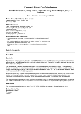 Proposed District Plan Submissions