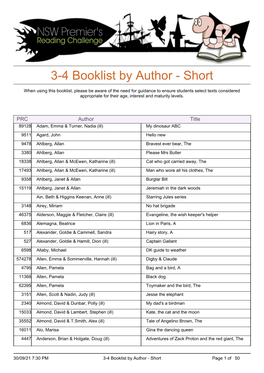 3-4 Booklist by Author - Short