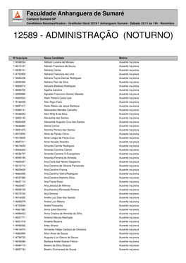 Anhanguera Sumaré - Sábado 24/11 Às 14H - Novembro 12589 - ADMINISTRAÇÃO (NOTURNO)
