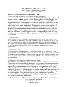 An Electronic Version of This Transcript Can Be Found on the Boston Bruins Media Website: Email: Media@Bostonbruins.Com Password: Media