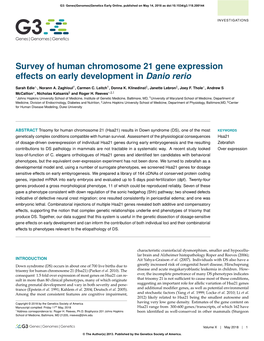 Survey of Human Chromosome 21 Gene Expression Effects on Early Development in Danio Rerio