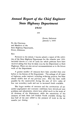 Annual Report of the Chief Engineer State Highway Department 1933