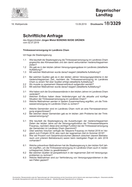 Schriftliche Anfrage Des Abgeordneten Jürgen Mistol BÜNDNIS 90/DIE GRÜNEN Vom 02.07.2019