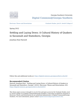 A Cultural History of Quakers in Savannah and Statesboro, Georgia