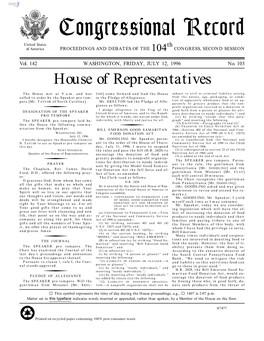 Congressional Record United States Th of America PROCEEDINGS and DEBATES of the 104 CONGRESS, SECOND SESSION