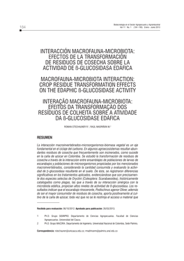 Interacción Macrofauna-Microbiota: Efectos De La Transformación De Residuos De Cosecha Sobre La Actividad De ß-Glucosidasa Edáfica