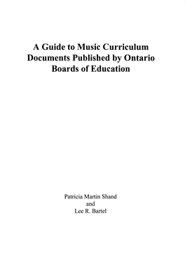 Music Curriculum Documents Published by Ontario Boards of Education