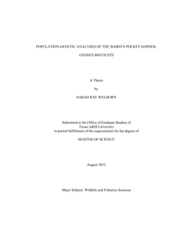 Population Genetic Analyses of the Baird's Pocket Gopher, Geomys Breviceps