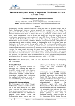 Role of Brahmaputra Valley in Population Distribution in North Eastern States