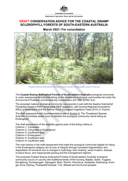 DRAFT CONSERVATION ADVICE for the COASTAL SWAMP SCLEROPHYLL FORESTS of SOUTH-EASTERN AUSTRALIA March 2021- for Consultation