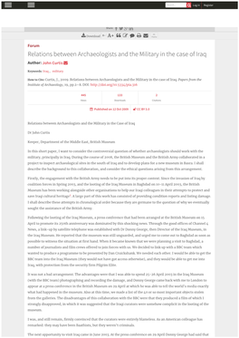 Relations Between Archaeologists and the Military in the Case of Iraq Search