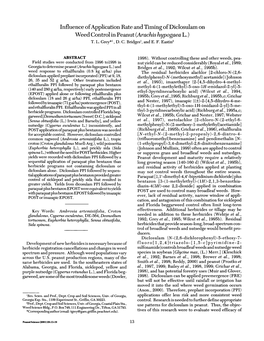 Influence Ofapplication Rate and Timing Ofdiclosulam on Weed Control in Peanut (Arachis Hypogaea