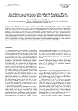 Food Niche Segregation Between the Malachite Kingfisher, Alcedo Cristata, and the Pied Kingfisher, Ceryle Rudis, at Lake Nokoué, Bénin