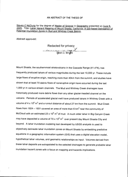 Lahar Hazard Mapping of Mount Shasta, California: a GIS-Based Delineationof Potential Inundation Zones in Mud and Whitney Creek Basins