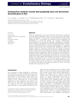 Comparative Analysis Reveals That Polyploidy Does Not Decelerate Diversiﬁcation in ﬁsh