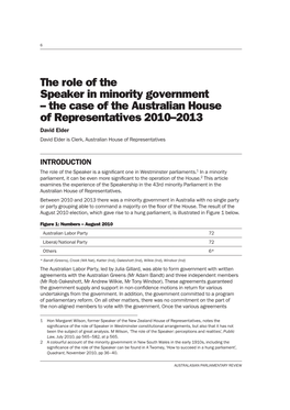 The Role of the Speaker in Minority Government