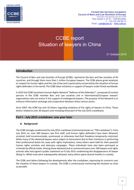 CCBE Report Situation of Lawyers in China