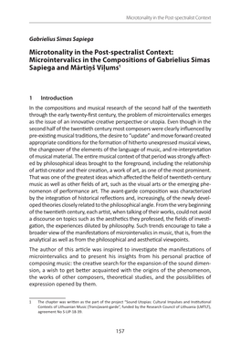 Microtonality in the Post-Spectralist Context: Microintervalics in the Compositions of Gabrielius Simas Sapiega and Mārtiņš Viļums1