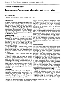 Treatment of Acute and Chronic Gastric Volvulus