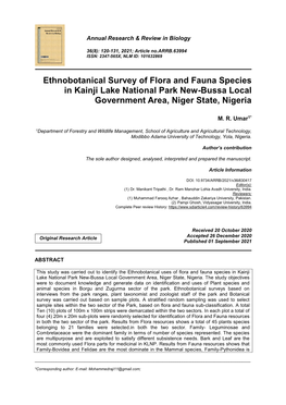 Ethnobotanical Survey of Flora and Fauna Species in Kainji Lake National Park New-Bussa Local Government Area, Niger State, Nigeria