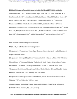 Efficient Maternal to Neonatal Transfer of SARS-Cov-2 and Bnt162b2 Antibodies