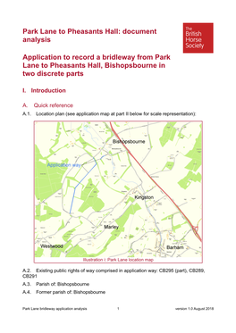 Park Lane Bridleway Application Analysis 1 Version 1.0 August 2018 A.5