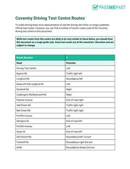 Coventry Driving Test Centre Routes