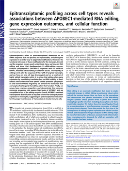 Epitranscriptomic Profiling Across Cell Types Reveals Associations Between APOBEC1-Mediated RNA Editing, Gene Expression Outcomes, and Cellular Function