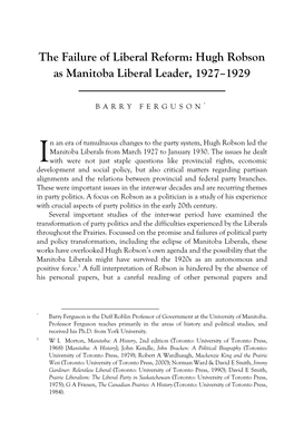 Hugh Robson As Manitoba Liberal Leader, 1927–1929