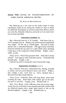 Lepidoptera, Made by Me During the Summer of I89I, to Which Are Added.The Descriptions of Several Cocoons from Mexico, Which Are in the Hy